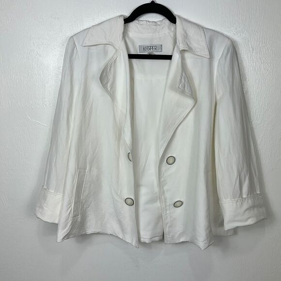 Kasper White Pocketed Faux-double-breasted Open Cuffed Sleeve Jacke Size 12 - Picture 2 of 11